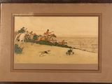tableau représentant un groupe de personnes à cheval sur une colline