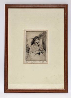 a black and white drawing of a woman sitting in a chair