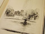 a drawing of a fountain in the middle of an open book