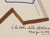drawing of a blue and white flag with a red and blue arrow