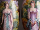 two vases with pictures of women painted on them