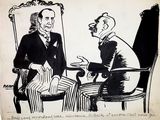 drawing of a man sitting in a chair talking to another man in a chair