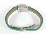 wrist watch with green leather strap and silver clasp