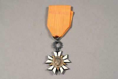 an image of a medal with a star on it on a gray surface