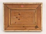 a painting of a wooden frame with writing on it