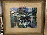 a picture of a painting on a shelf in a room