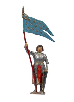 figurine of a woman holding a flag and a flag pole