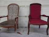 two chairs sitting next to each other in a garage