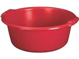 a close up of a red bowl on a white background