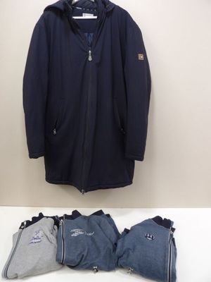 a picture of a jacket and pants hanging on a wall