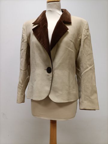 Yves SAINT LAURENT - Veste crêpe beige et velours marron. T40. (T