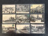 several old black and white photos of people on a train track