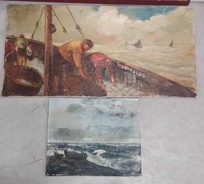 un tableau représentant un homme sur un bateau, à côté d'un autre tableau représentant un homme sur un bateau