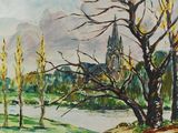 an image of a painting of a view of a church in the distance