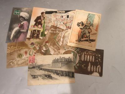 many old postcards that are on the table