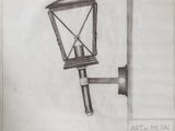 drawing of a street light on a wall with a sign on it