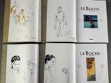 four pages of a book with drawings of a woman and a man