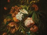 une peinture de fleurs dans un vase sur une table