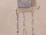 a drawing of a clock on the wall of a building