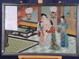 a painting on a easel with a painting of a woman and two children