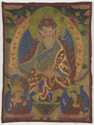 Travail sino-tibétain Tangka Détrempe et rehauts de dorure s…