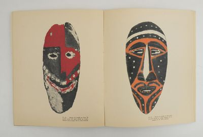 un livre ouvert sur lequel sont posés deux masques de couleurs différentes