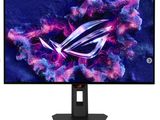 a computer monitor with a purple and black design on the screen
