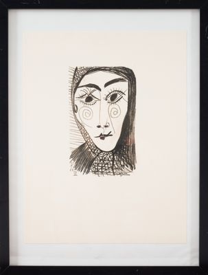 an image of a drawing of a woman ' s face in a black frame