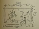 a drawing of a man and a woman playing a game