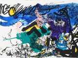 an image of a painting on a white wall with a lot of graffiti