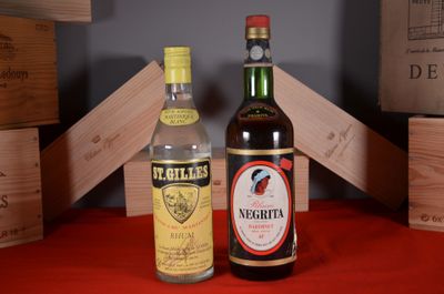 two bottles of liquor sitting next to each other on a table