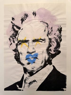 a close up of a painting of a man wearing a suit and tie