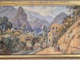 une image représentant un tableau représentant un paysage de montagne avec un homme et une femme