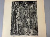 un vieux dessin en noir et blanc représentant un groupe de personnes
