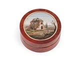wooden box with a painting of a farm scene on it