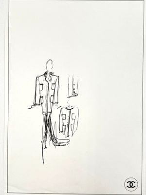 dessin représentant un homme en costume-cravate debout à côté d'une chaise