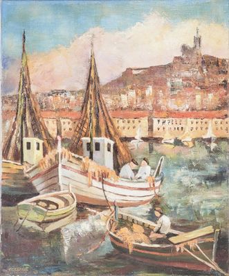 F. C. CORNUT (XXe siècle) "Le port de Marseille"