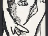 un dessin en noir et blanc représentant le visage d'un homme, dans un cadre noir
