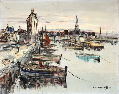 C. CHARPIDES - Le port de pêche - Peinture sur toile signée …
