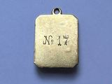 a close up of a small gold charm with the letter n on it