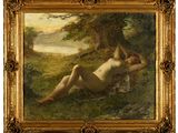une image représentant un tableau où l'on voit une femme nue allongée dans l'herbe