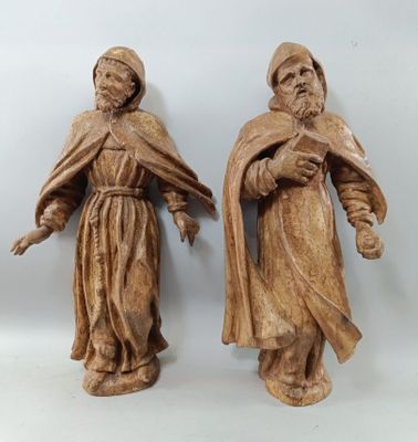 Lot deux figures de Saint en bois sculpté