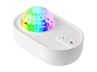 a close up of a colorful ball on a white surface