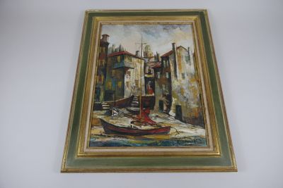 Ecole contemporaine « Port du midi » Huile sur toile signée …