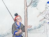 a painting of a man and a woman playing a game of baseball