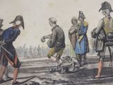 a drawing of a group of men standing in a field