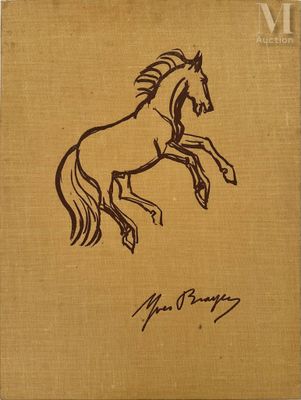 an old book with a drawing of a horse on it