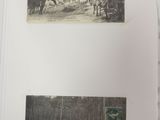 two pictures of people riding horses in a park