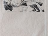 a drawing of two people sitting at a table, one of them is holding a knife
