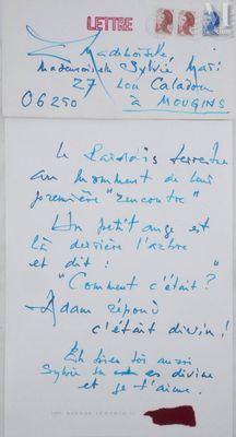 MATHIEU Georges (1921-2012) Lettre manuscrite, 1990